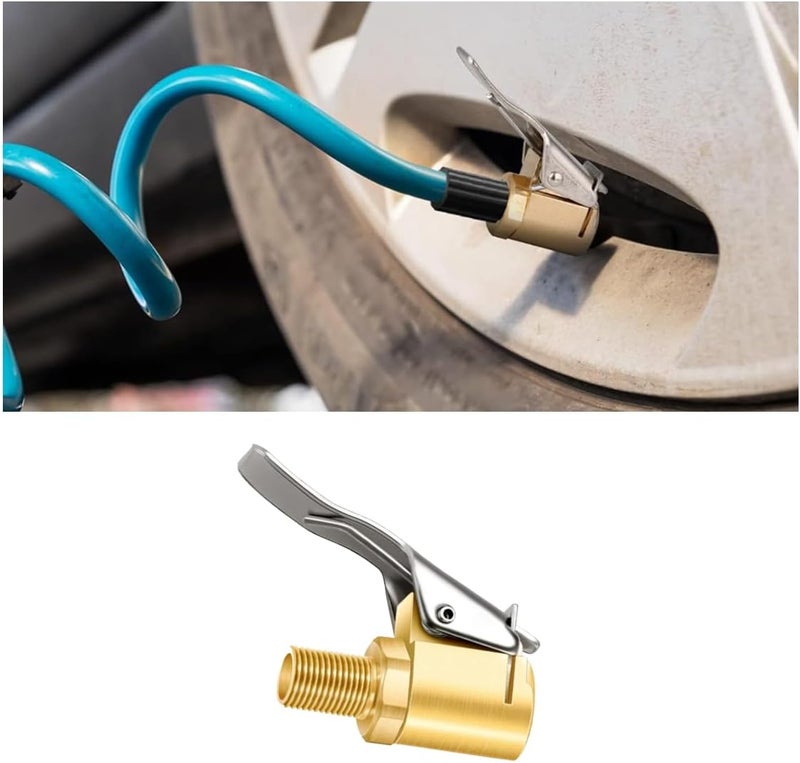 GLSOWEE Brass Tire Air Chuck with Clip Adapter, Portable No Leakage Air Chuck, Locking Tire Inflator Thread Nozzle Adapter Compressor Pump Connect Accessories Tool for Vehicle - Image 1